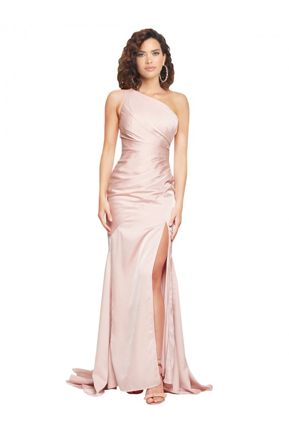 Mejores Rosa Cubierta Un Hombre Satén sedoso Largo Formales Vestidos de dama de honor / Vestidos de fiesta