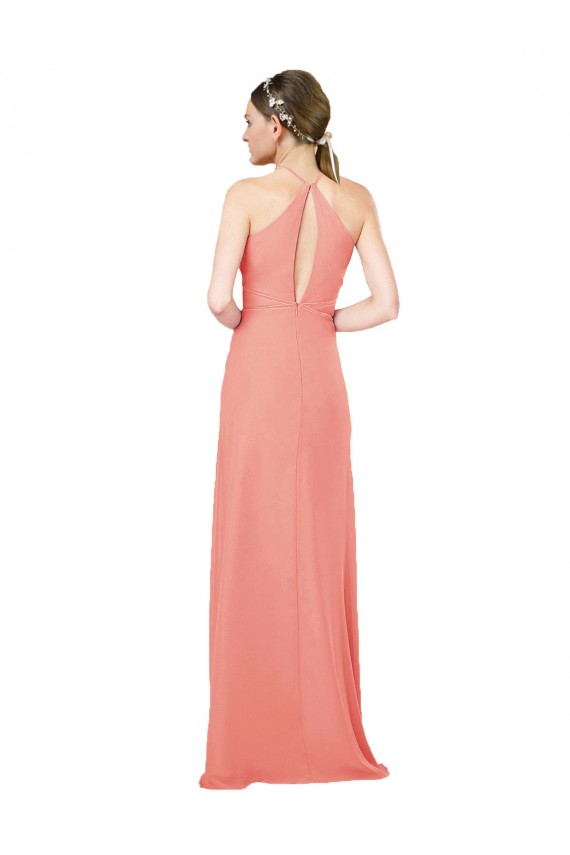 Mejores Rosa Del Desierto Cubierta Halter Gasa Largo Vestidos de dama de honor