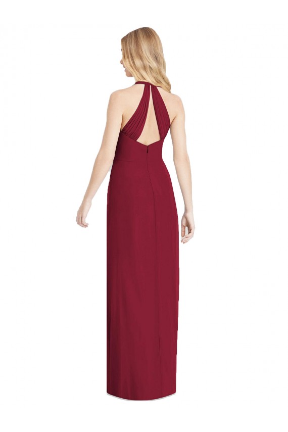 Mejores Rosa Del Desierto Trompeta Halter Cuello en V Gasa Largo Formales Vestidos de dama de honor / Vestidos de noche