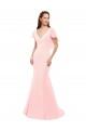 Mejores Rosa Sirena Cuello en V Gasa Largo Vestidos de dama de honor