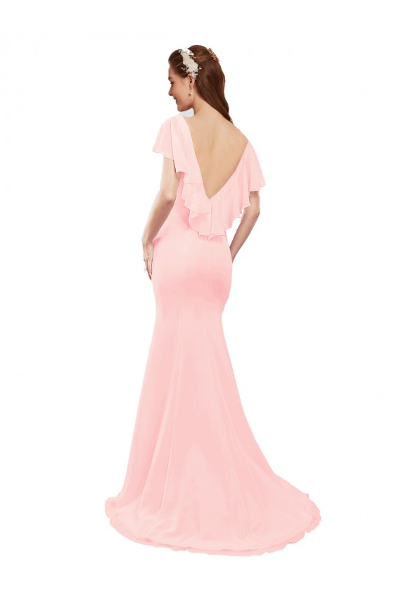 Mejores Rosa Sirena Cuello en V Gasa Largo Vestidos de dama de honor