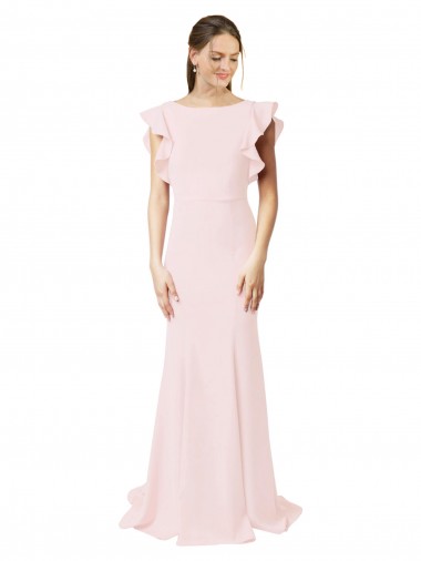 Mejores Rosa Sirena Cuello joya Barrer tren Crepé Elástico Largo Vestidos de dama de honor / Vestidos de fiesta