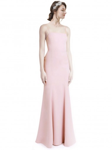 Mejores Rosa Sirena Tirantes espagueti Cuadrado Crepé Elástico Largo Vestidos de dama de honor / Vestidos de fiesta