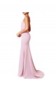 Mejores Rosa Sirena Tirantes espagueti Cuadrado Crepé Elástico Largo Vestidos de dama de honor / Vestidos de fiesta