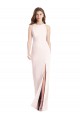 Mejores Rosa Trompeta Barco Crepé Elástico Largo Vestidos de dama de honor / Vestidos de fiesta