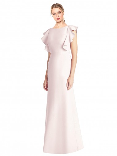 Mejores Rosa Trompeta Barco Crepé Elástico Largo Vestidos de dama de honor / Vestidos de fiesta