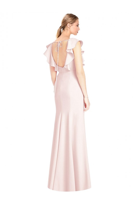 Mejores Rosa Trompeta Barco Crepé Elástico Largo Vestidos de dama de honor / Vestidos de fiesta