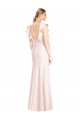 Mejores Rosa Trompeta Barco Crepé Elástico Largo Vestidos de dama de honor / Vestidos de fiesta