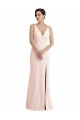 Mejores Rosa Trompeta Cuello en V Crepé Elástico Largo Formales Vestidos de dama de honor / Vestidos de fiesta