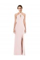 Mejores Rosa Trompeta Halter Crepé Elástico Largo Formales Vestidos de dama de honor / Vestidos de fiesta