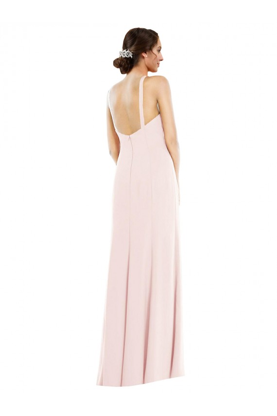 Mejores Rosa Trompeta Halter Crepé Elástico Largo Formales Vestidos de dama de honor / Vestidos de fiesta