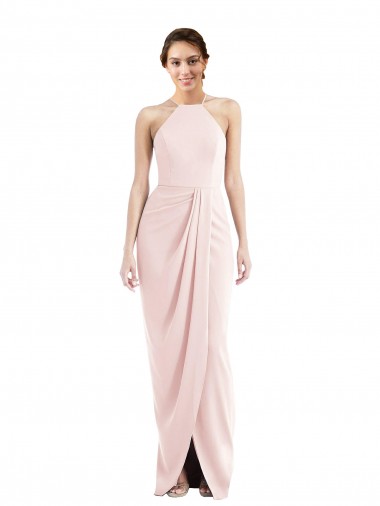 Mejores Rosa Trompeta Halter Crepé Elástico Largo Vestidos de dama de honor / Vestidos de fiesta