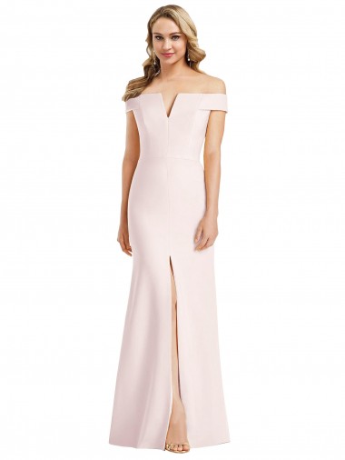 Mejores Rosa Trompeta Hombros Descubiertos Cuello en V Crepé Elástico Largo Formales Vestidos de dama de honor / Vestidos de fiesta