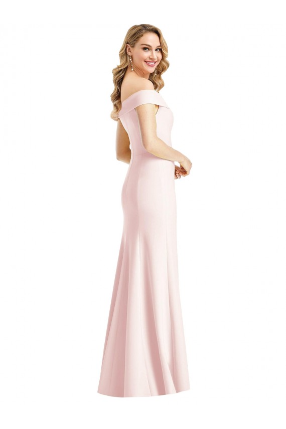 Mejores Rosa Trompeta Hombros Descubiertos Cuello en V Crepé Elástico Largo Formales Vestidos de dama de honor / Vestidos de fiesta