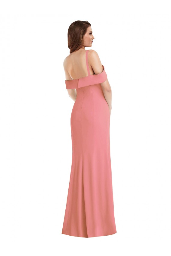 Mejores Rosa caliente Trompeta Un Hombre Crepé Elástico Largo Vestidos de dama de honor / Vestidos de fiesta
