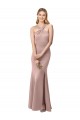 Mejores Rosa empolvado Cubierta Halter Cuello Alto Crepé Elástico Largo Vestidos de dama de honor / Vestidos de fiesta