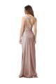 Mejores Rosa empolvado Cubierta Un Hombre Satén elástico Largo Formales Vestidos de dama de honor / Vestidos de fiesta