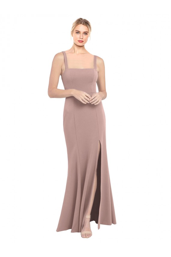 Mejores Rosa empolvado Sirena Cuadrado Cuello Alto Crepé Elástico Largo Vestidos de dama de honor / Vestidos de fiesta