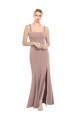 Mejores Rosa empolvado Sirena Cuadrado Cuello Alto Crepé Elástico Largo Vestidos de dama de honor / Vestidos de fiesta