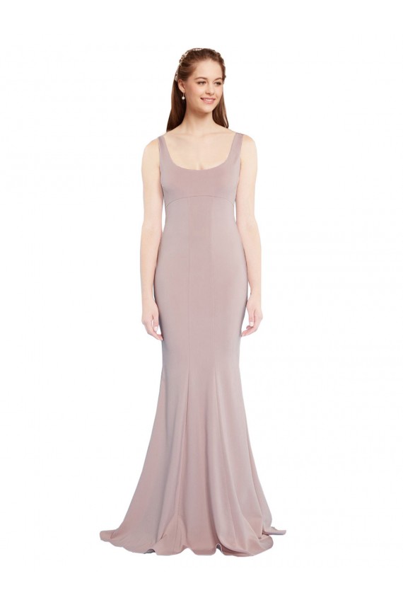 Mejores Rosa empolvado Sirena Cucharón Crepé Elástico Largo Formales Vestidos de dama de honor / Vestidos de fiesta