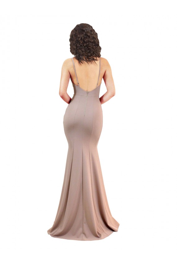 Mejores Rosa empolvado Sirena Cuello en V Crepé Elástico Largo Formales Vestidos de dama de honor / Vestidos de fiesta