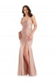 Mejores Rosa empolvado Sirena Cuello en V Satén sedoso Largo Formales Vestidos de dama de honor / Vestidos de fiesta