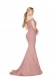 Mejores Rosa empolvado Sirena Hombros Descubiertos Barrer tren Crepé Elástico Largo Formales Vestidos de dama de honor / Vestidos de fiesta