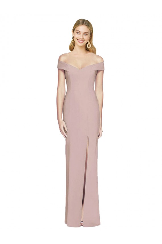 Mejores Rosa empolvado Trompeta Hombros Descubiertos Crepé Elástico Largo Vestidos de dama de honor / Vestidos de fiesta
