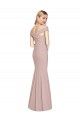 Mejores Rosa empolvado Trompeta Hombros Descubiertos Crepé Elástico Largo Vestidos de dama de honor / Vestidos de fiesta