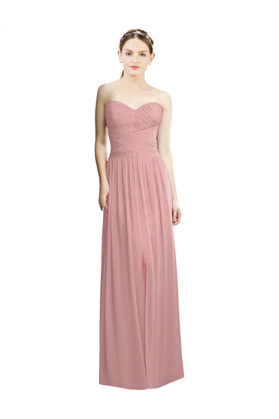 Mejores Rosa empolvado línea A Cuello de Corazón Sin tirantes Gasa Largo Formales Vestidos de dama de honor / Vestidos de noche
