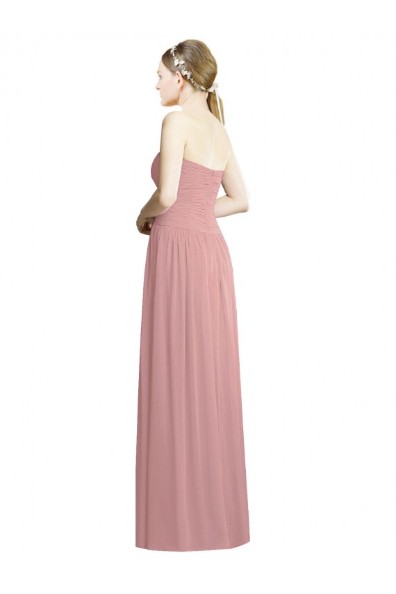 Mejores Rosa empolvado línea A Cuello de Corazón Sin tirantes Gasa Largo Formales Vestidos de dama de honor / Vestidos de noche