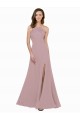 Mejores Rosa empolvado línea A Cuello joya Cuello Alto Crepé Elástico Largo Vestidos de dama de honor / Vestidos de fiesta