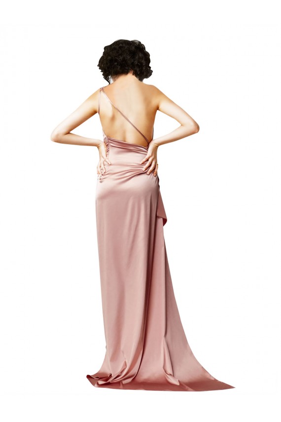 Mejores Rosa empolvado línea A Un Hombre Satén sedoso Largo Formales Vestidos de dama de honor / Vestidos de fiesta