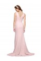 Mejores Rosa línea A Cuello en V Barrer tren Crepé Elástico Largo Vestidos de dama de honor / Vestidos de fiesta