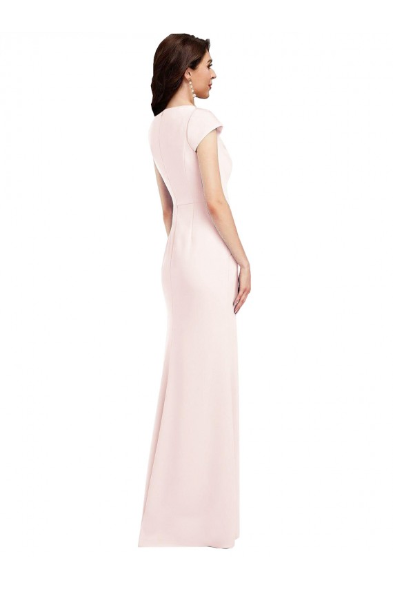 Mejores Rosa línea A Cuello en V Crepé Elástico Largo Formales Vestidos de dama de honor / Vestidos de fiesta