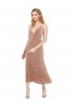 Mejores Rosa línea A Cuello en V Midi Terciopelo Elástico Corto Vestidos de dama de honor / Vestidos de fiesta / Vestidos de cóctel