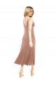 Mejores Rosa línea A Cuello en V Midi Terciopelo Elástico Corto Vestidos de dama de honor / Vestidos de fiesta / Vestidos de cóctel