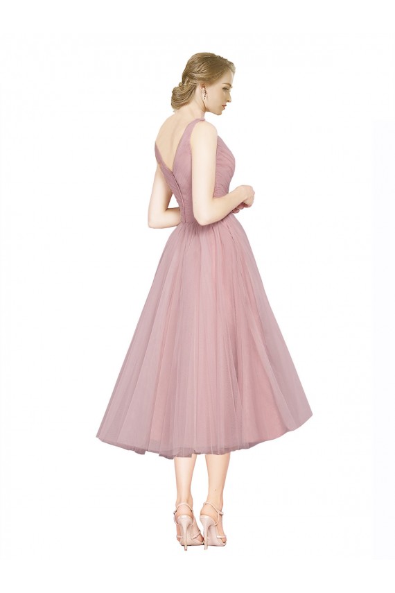 Mejores Rosa línea A Cuello en V Tul Corto Vestidos de dama de honor / Vestidos de cóctel / Vestidos para homecoming