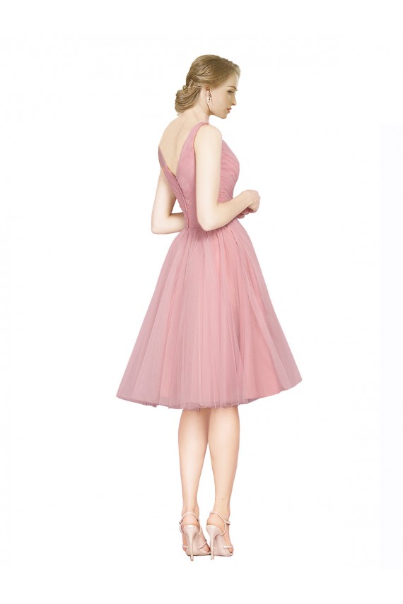 Mejores Rosa línea A Cuello en V Tul Corto Vestidos de dama de honor / Vestidos de cóctel / Vestidos para homecoming