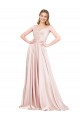 Mejores Rosa línea A Hombros Descubiertos Satén Largo Formales Vestidos de dama de honor / Vestidos de fiesta