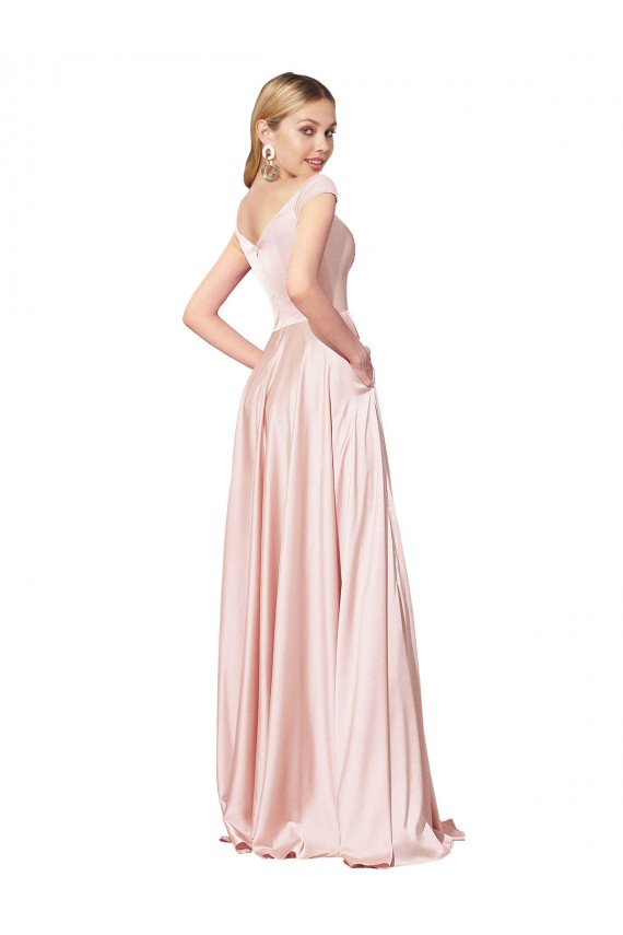 Mejores Rosa línea A Hombros Descubiertos Satén Largo Formales Vestidos de dama de honor / Vestidos de fiesta