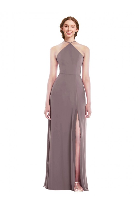 Mejores Rosa polvorienta línea A Halter Gasa Largo Formales Vestidos de dama de honor / Vestidos de noche
