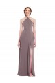Mejores Rosa polvorienta línea A Halter Gasa Largo Formales Vestidos de dama de honor / Vestidos de noche