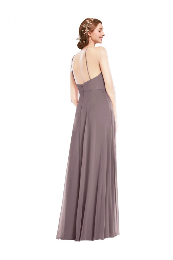 Mejores Rosa polvorienta línea A Halter Gasa Largo Formales Vestidos de dama de honor / Vestidos de noche