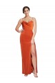 Mejores Rust Cubierta Tirantes espagueti Barrer tren Satén elástico Largo Formales Vestidos de dama de honor / Vestidos de fiesta