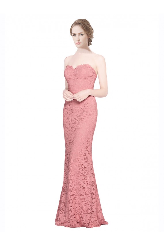 Mejores Salmón Sirena Cuello de Corazón Sin tirantes Encaje Largo Vestidos de dama de honor / Vestidos de fiesta