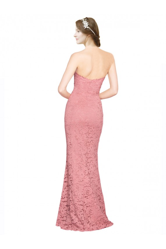 Mejores Salmón Sirena Cuello de Corazón Sin tirantes Encaje Largo Vestidos de dama de honor / Vestidos de fiesta