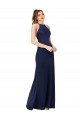 Mejores Sapphire Cubierta Cuello Alto Satén sedoso Largo Formales Vestidos de dama de honor / Vestidos de fiesta
