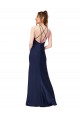 Mejores Sapphire Cubierta Cuello Alto Satén sedoso Largo Formales Vestidos de dama de honor / Vestidos de fiesta