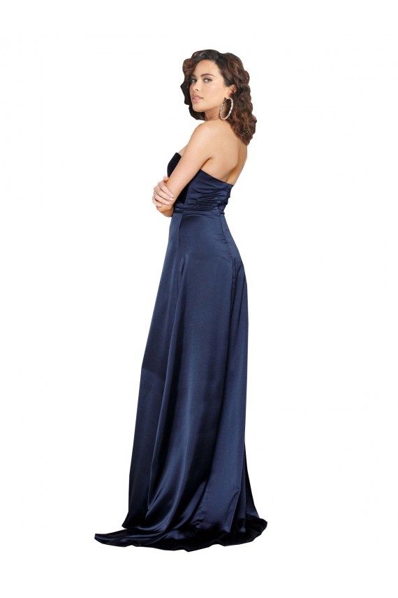 Mejores Sapphire línea A Cuello Alto Satén sedoso Largo Formales Vestidos de dama de honor / Vestidos de fiesta